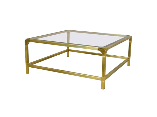 edgebrookhouse - 1960s Polished Brass With Inset Glass Coffee Table By Mastercraft