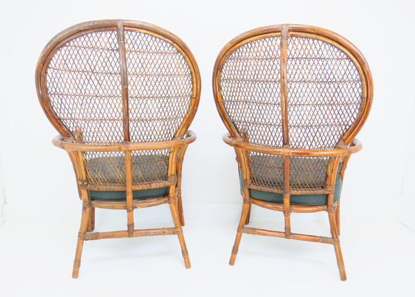 edgebrookhouse - Antique Rattan Fan-Back Open Arm Chairs - a Pair