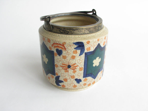 edgebrookhouse - Antique Burslem English Pottery Imari Biscuit Jar with Silver Plate Lid and Details