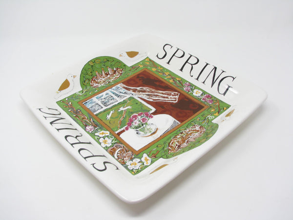 edgebrookhouse - Vintage Nancy Thomas Santa Barbara Ceramics Folk Art Decorative Plate or Platter Featuring Spring