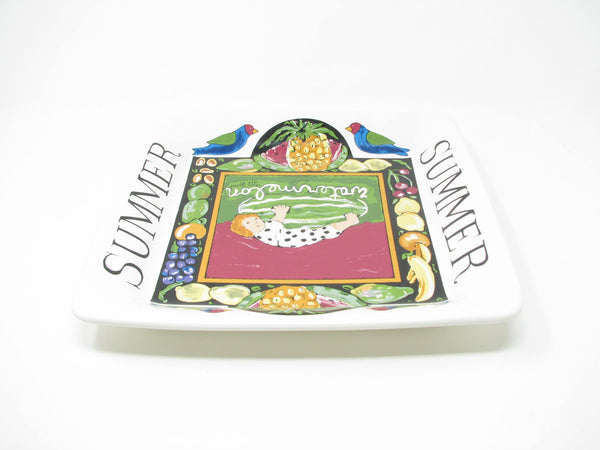 edgebrookhouse - Vintage Nancy Thomas Santa Barbara Ceramics Folk Art Decorative Plate or Platter Featuring Summer
