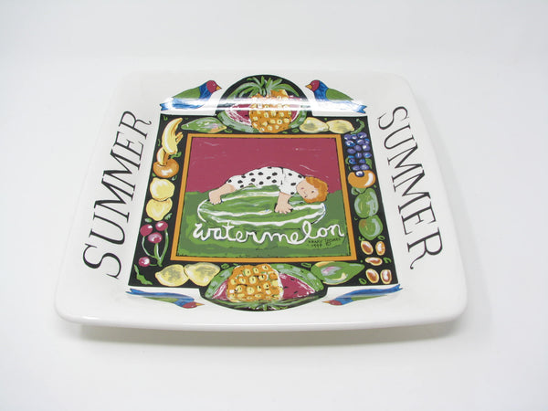 edgebrookhouse - Vintage Nancy Thomas Santa Barbara Ceramics Folk Art Decorative Plate or Platter Featuring Summer