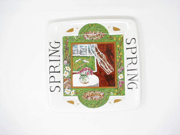 edgebrookhouse - Vintage Nancy Thomas Santa Barbara Ceramics Folk Art Decorative Plate or Platter Featuring Spring