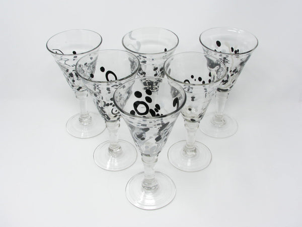 edgebrookhouse - Global Amici Splash Water or Wine Blown Glass Goblets with Black White Confetti Design - 6 Pieces