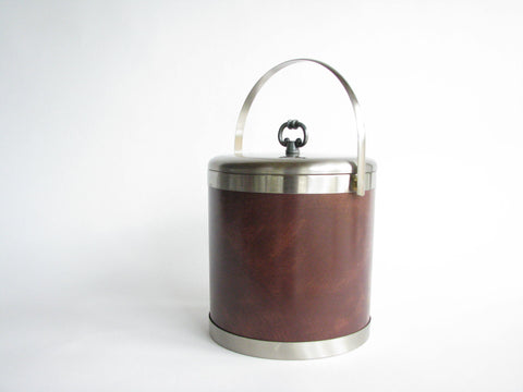 edgebrookhouse - Vintage Brushed Stainless Steel Ice Bucket with Faux Leather Outer Shell