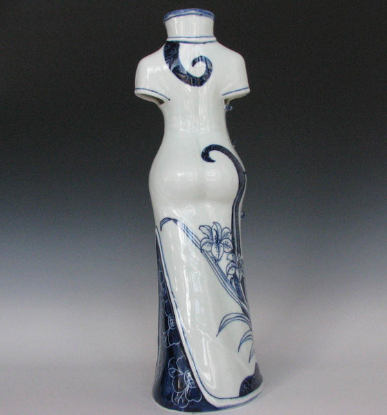 edgebrookhouse - Hand Painted Blue and White Chinese Porcelain Vase with Cheongsam Shape