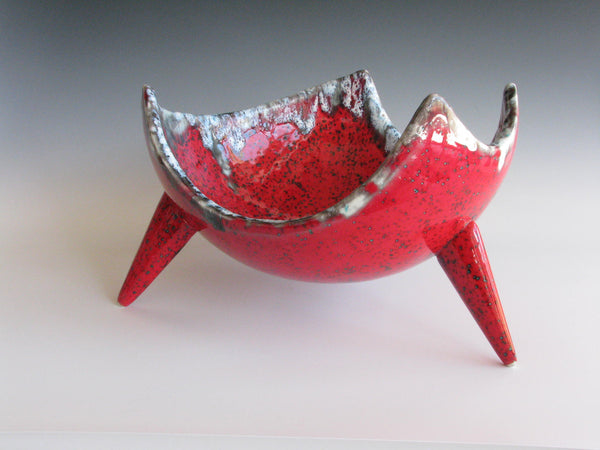 edgebrookhouse - Vintage Organic Form Lava Red Ceramic Three Footed Bowl