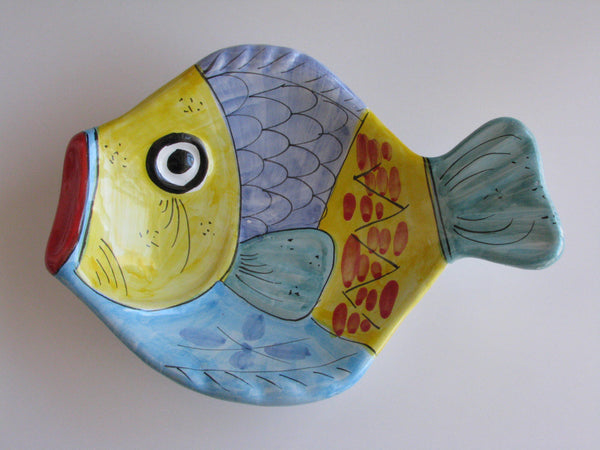 edgebrookhouse - Vintage Italian Vietri Desuir Hand-Painted Ceramic Fish Shaped Dishes - Set of 5
