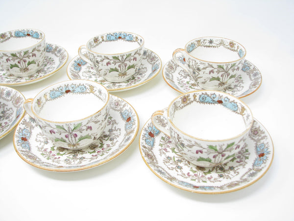 edgebrookhouse - Antique T & R Boote Lahore Glazed Earthenware Cups & Saucers - 12 Pieces