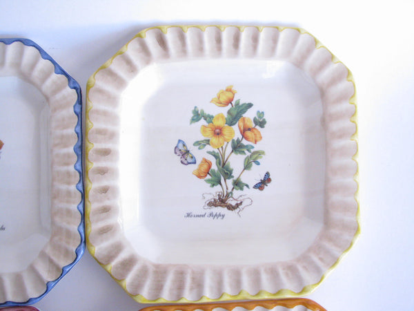 edgebrookhouse - Vintage Due Torri Ceramic Square Salad Plates with Botanical Design - Set of 4