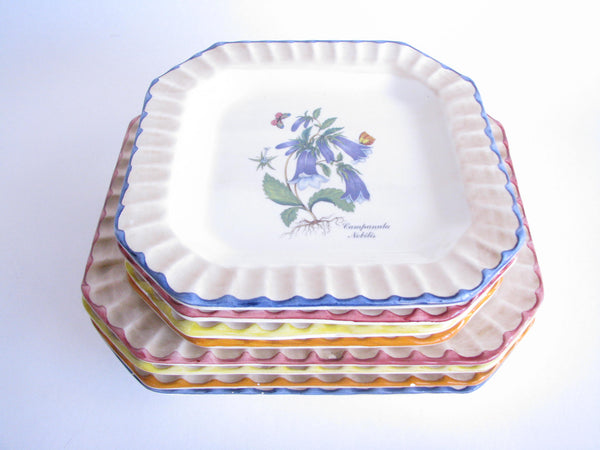 edgebrookhouse - Vintage Due Torri Ceramic Square Salad Plates with Botanical Design - Set of 4