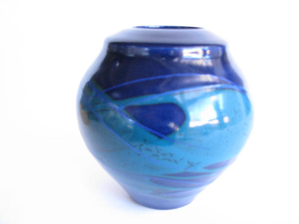 edgebrookhouse - Late 20th Century Blue and Turquoise Art Pottery Vase Signed Bauer