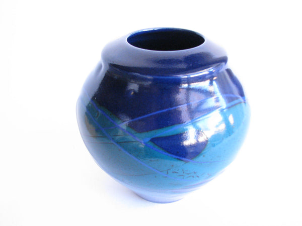 edgebrookhouse - Late 20th Century Blue and Turquoise Art Pottery Vase Signed Bauer