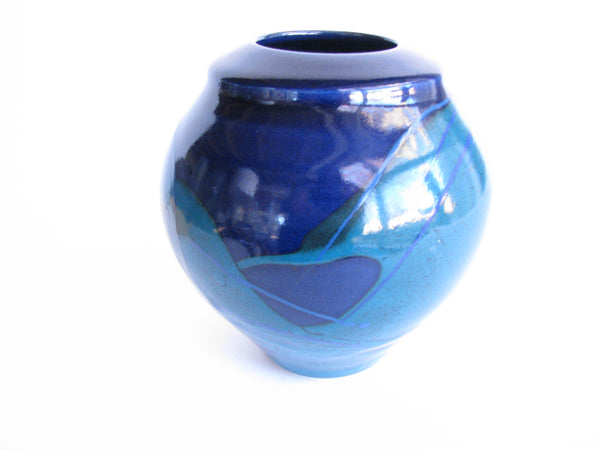 edgebrookhouse - Late 20th Century Blue and Turquoise Art Pottery Vase Signed Bauer