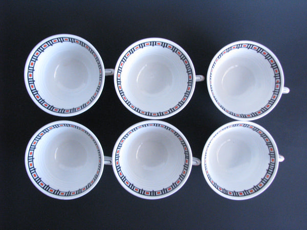 edgebrookhouse - Vintage Hand-Painted Porcelain Cups and Saucers Made in Holland with Geometric Design - Set of 6