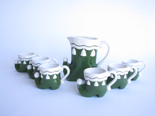 edgebrookhouse - Vintage Ceramic Elf Boot Pitcher and Shot Glass Set - 7 Pieces