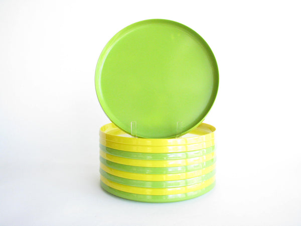 edgebrookhouse - Vintage PMC Oblique Stacking Yellow Green Melmac Dinner Plates - Set of 10