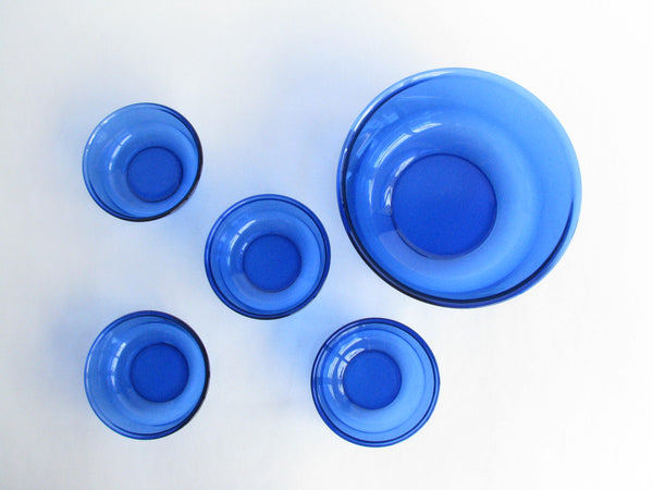 edgebrookhouse - Vintage Arcoroc France Cobalt Blue Serving Bowl Set - 5 Pieces