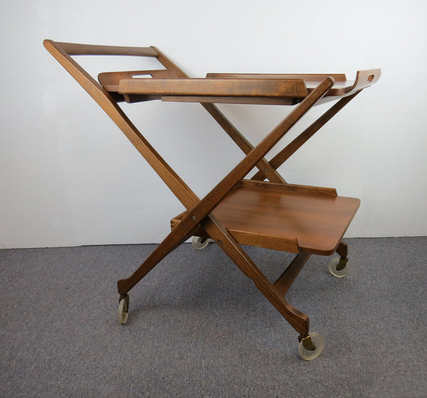 edgebrookhouse - 1950s Mid-Century Modern Danish Folding Teak Bar Cart With Serving Tray by Nasco