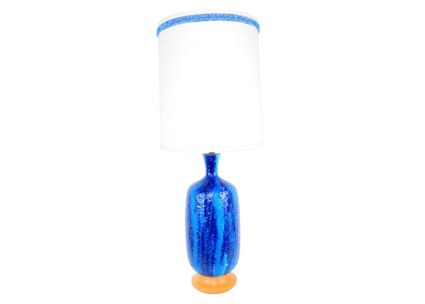 edgebrookhouse - Vintage 1950s Blue Lava Glazed Table Lamp With Custom Matching Shade