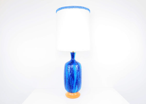 edgebrookhouse - Vintage 1950s Blue Lava Glazed Table Lamp With Custom Matching Shade