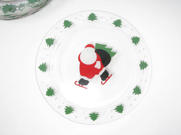 edgebrookhouse - Vintage Arcoroc France Ice Skating Santa Glass Salad Plates - Set of 6