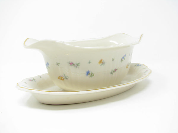 edgebrookhouse - Vintage Syracuse Suzanne Gravy Boat with Attached Underplate and Floral & Gold Trim
