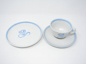 edgebrookhouse - Vintage Denby Pride Blue Tulip Stoneware Cup & Saucer with Dessert Plate Designed by Albert Colledge - 3 Pieces