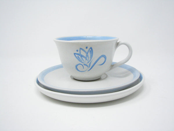 edgebrookhouse - Vintage Denby Pride Blue Tulip Stoneware Cup & Saucer with Dessert Plate Designed by Albert Colledge - 3 Pieces