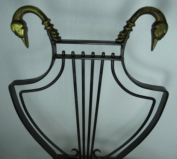 edgebrookhouse - 1930s Vintage Samuel Copelon Neoclassical Iron and Brass Swan Folding Chairs - A Pair
