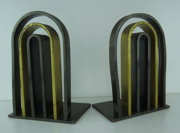edgebrookhouse - 1930s Vintage Walter Von Nessen for Chase Art Deco Bronze and Brass Bookends