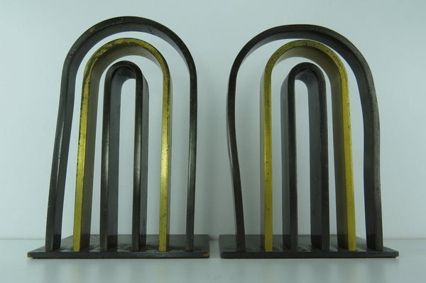 edgebrookhouse - 1930s Vintage Walter Von Nessen for Chase Art Deco Bronze and Brass Bookends