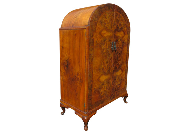 edgebrookhouse - 1930s Art Deco Dome Top 2-Door Burl Wardrobe / Cabinet Attributed to Waring & Gillows