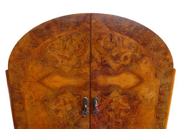 edgebrookhouse - 1930s Art Deco Dome Top 2-Door Burl Wardrobe / Cabinet Attributed to Waring & Gillows