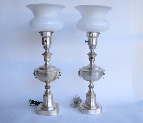 edgebrookhouse - 1930s English Georgian Style Silver Urn Table Lamp by the Colonial Premier Co Chicago - a Pair