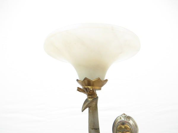 edgebrookhouse - 1930s German Art Deco Spelter Figural Lamp on Alabaster Base With White Frosted Glass Globe