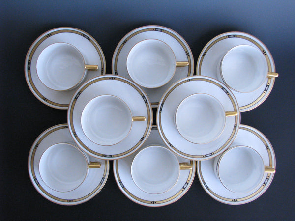 edgebrookhouse - 1930s H&Co Selb Bavaria Art Deco Style Porcelain Cups & Saucers - 16 Pieces