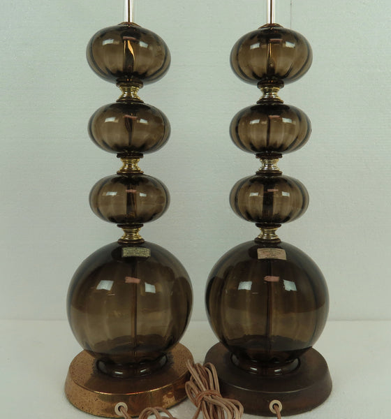 edgebrookhouse - 1930s Art Deco Robert Abbey Brass and Stacked Glass Ball Table Lamps - a Pair