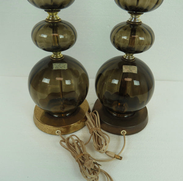 edgebrookhouse - 1930s Art Deco Robert Abbey Brass and Stacked Glass Ball Table Lamps - a Pair