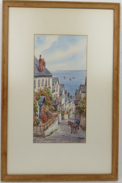 edgebrookhouse - 1930s "Down Along, Clovelly, N. Devon" Watercolor Signed W. Sands (Thomas Henry Victor)