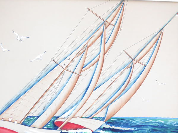 edgebrookhouse - 1940 Nautical Seascape Watercolor of Sailboats by Frank Slowinski