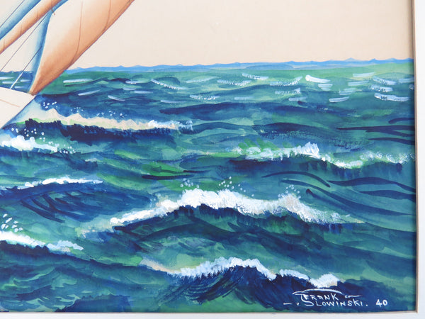 edgebrookhouse - 1940 Nautical Seascape Watercolor of Sailboats by Frank Slowinski