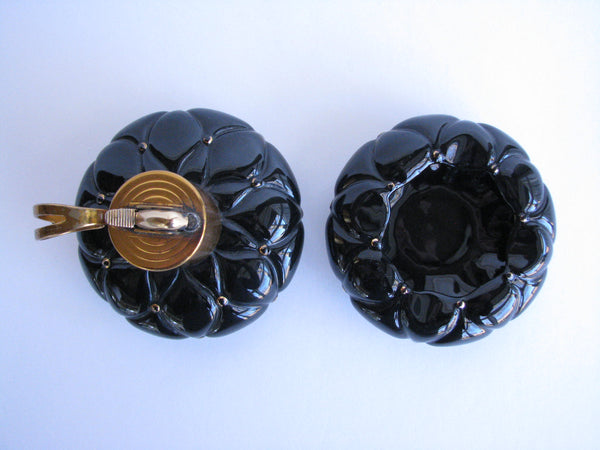 edgebrookhouse - 1940s Evans Black Glass Stacking Smoking Set - Lighter and Ashtray
