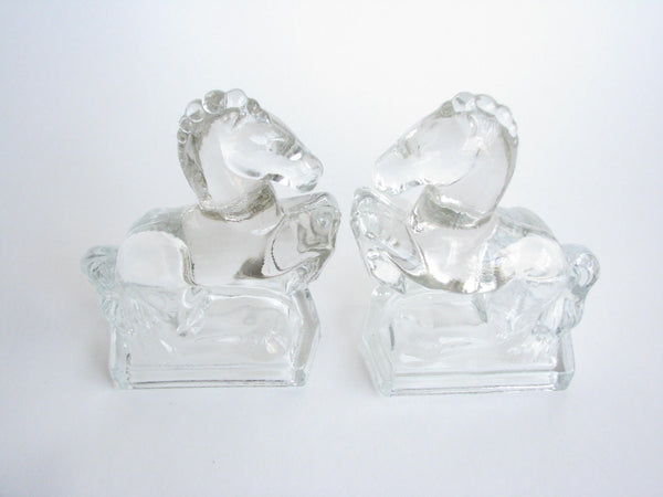 edgebrookhouse - 1940s L.E. Smith Clear Glass Horse Bookends - a Pair