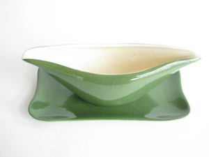edgebrookhouse - 1940s Red Wing Blossom Time Green Gravy Boat with Attached Underplate