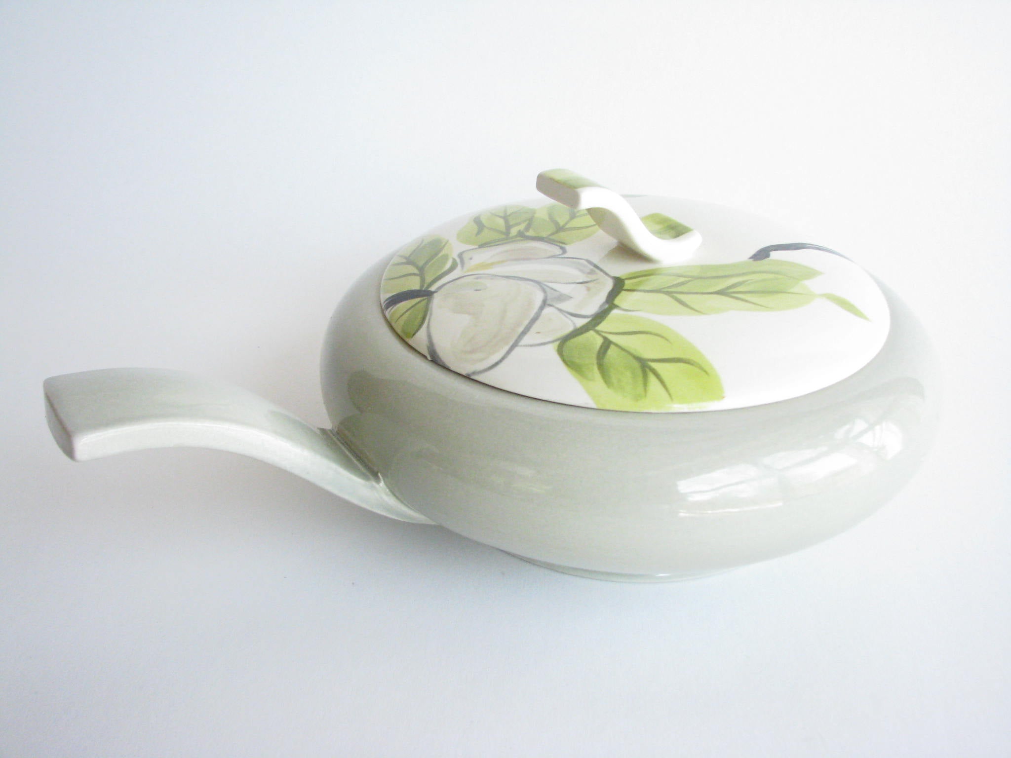 edgebrookhouse - 1940s Red Wing Potteries Chartreuse Magnolia Lidded Serving Dish