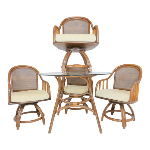 edgebrookhouse - 1950s Ficks Reed Chippendale Bamboo and Rattan Table and Chairs Dining Set - 5 Pieces