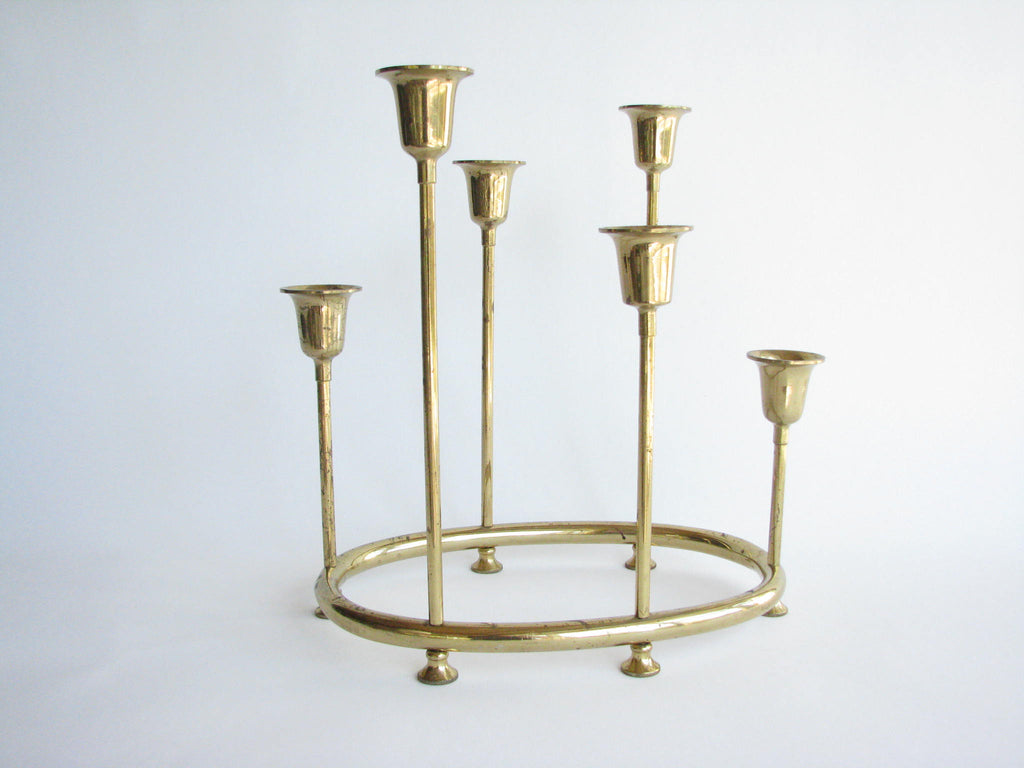 1950s Brass Oval Candelabra / Candle Holder In the Style of Tommi