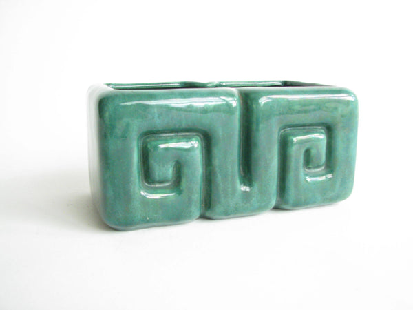 edgebrookhouse - 1950s Gonder Ceramic Arts Rectangular Forest Green Planter with Grecian Key Design