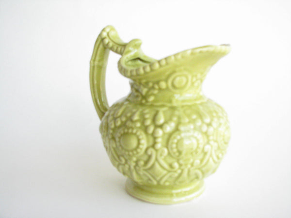 edgebrookhouse - 1950s Green Camark Pottery Pitcher Embossed with Baroque Style Design